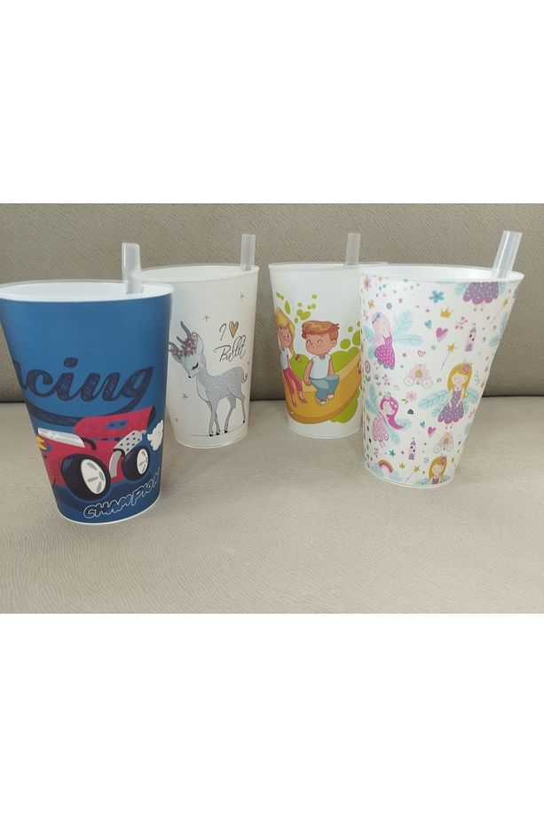 Pipetli Kamışlı Bardak 4lü Set Karma Renkler - 3