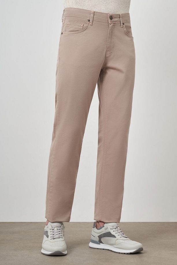 Erkek Bej Pamuk 5 Cep Dynamic Fit Jean Kot Pantolon - 4