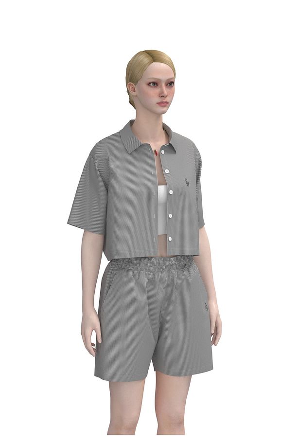 Çizgili Relaxed Fit Dokuma Şort - 6