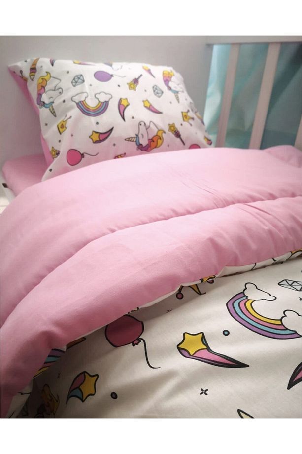 %100 Pamuklu Çocuk Genç Tek Kişilik Nevresim Takımı Unicorn Pembe - 4