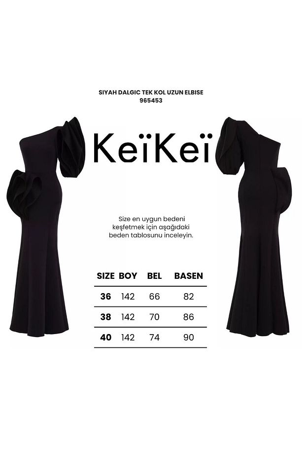 Siyah dalgic tek kol uzun elbise - 3