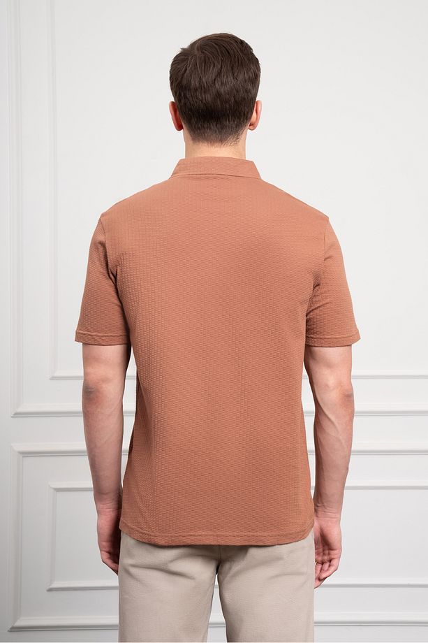 Erkek Kiremit Trend Apaçi Yaka Dynamic Fit Kısa Kollu Gömlek - 6