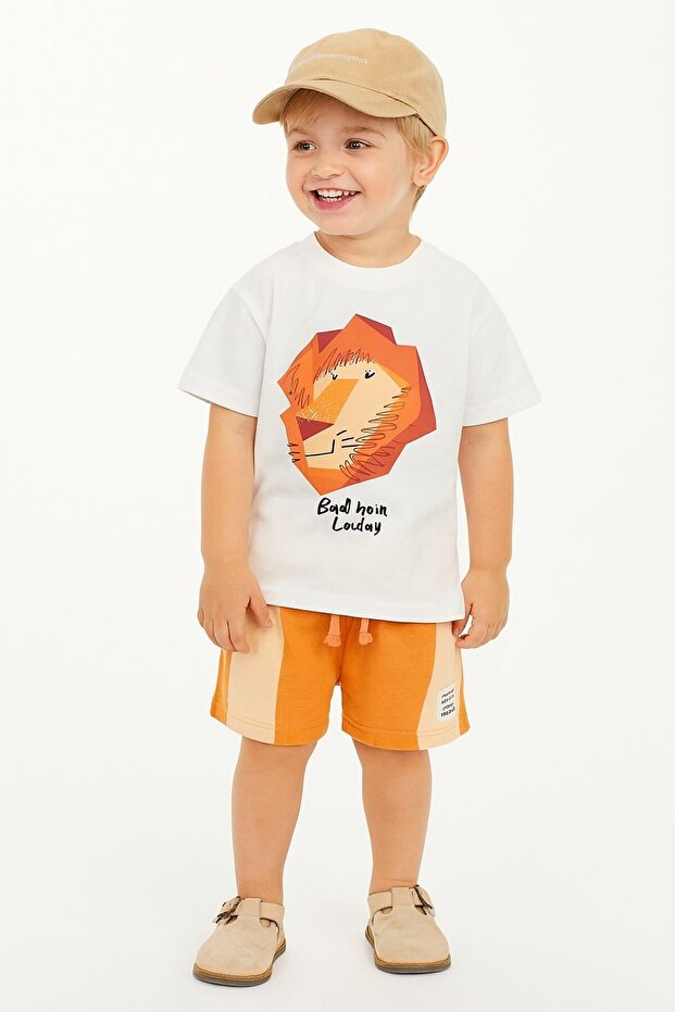 طقم شورت للأولاد - نمط الأسد - 1