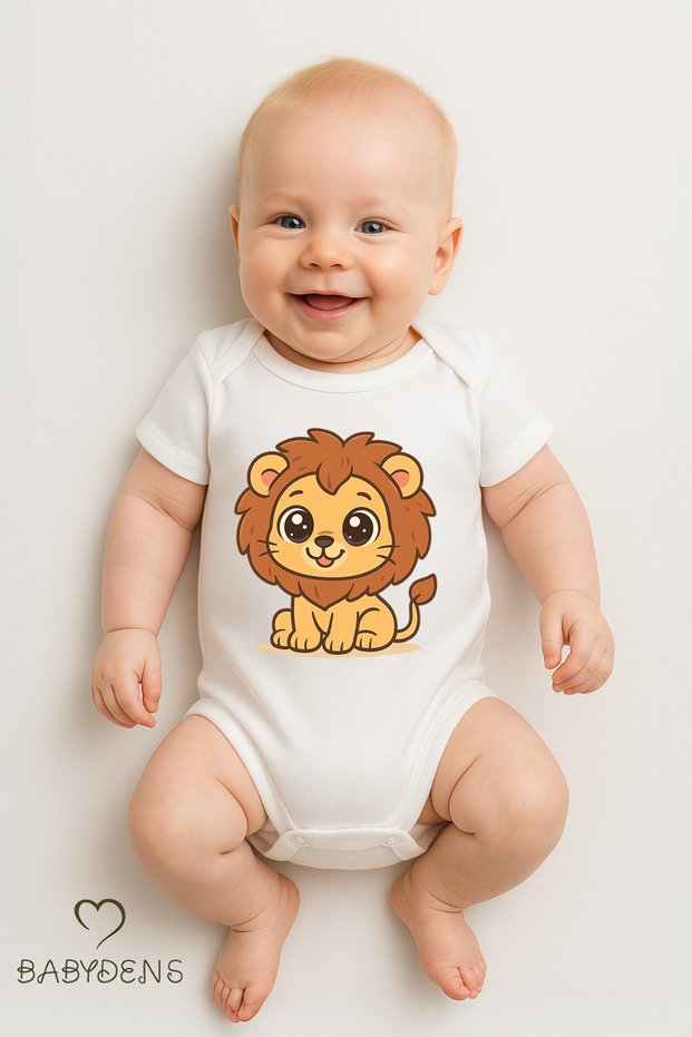 100% Cotton Cute Animal Figured Baby Bodysuit Unisex Snap Jumpsuit Summer Short Sleeve Bodysuit Lion