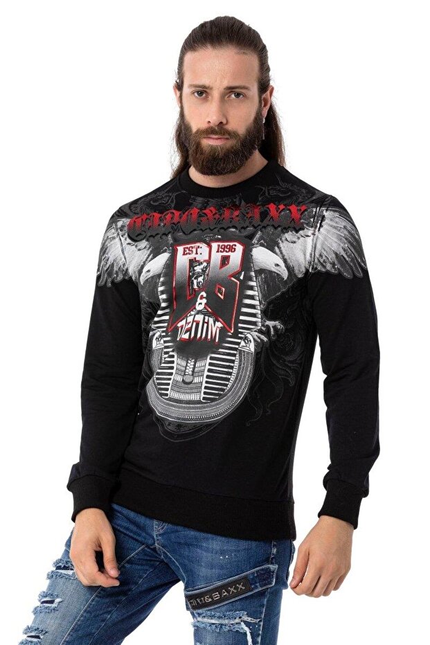 Cl515 Eagle Patterned White Thick Sweatshirt - 1