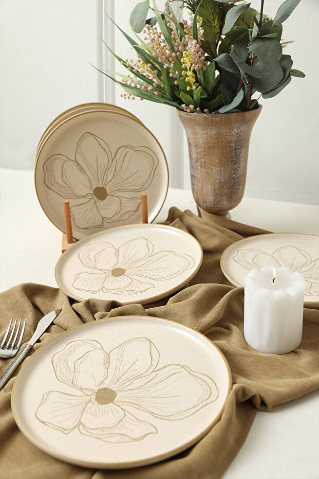 Taupe Bloom Nordıc Pasta Tabağı 22 Cm 6 Adet 22529 - 4