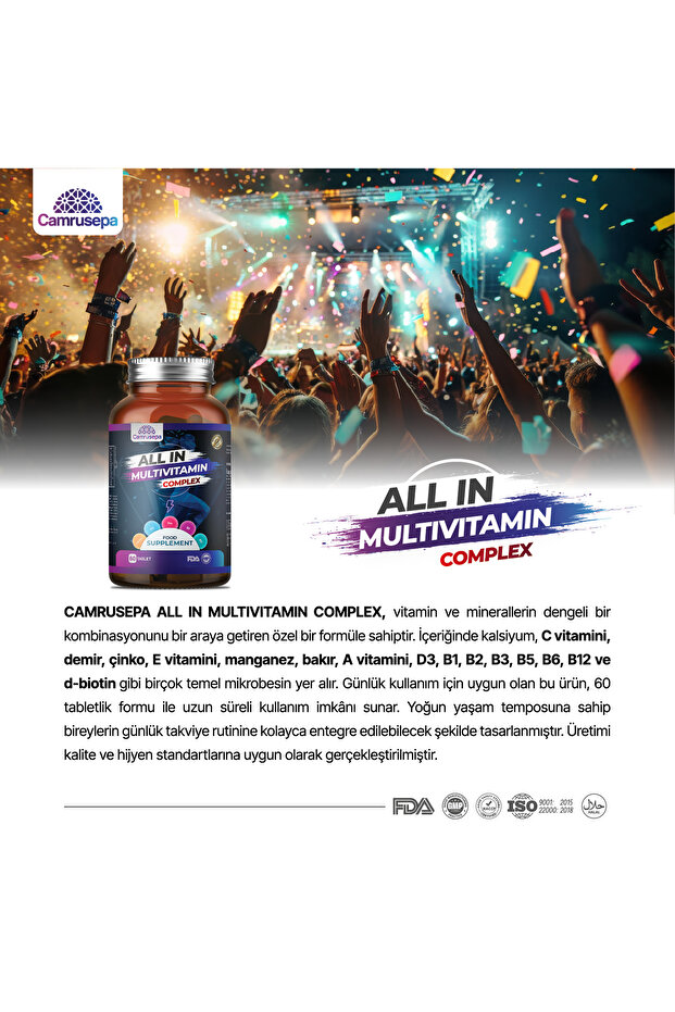All In Multivitamin Complex (CA-FE-ZN-D3-B3-B5-D3-B6-B1-B2-B12-C-E-A-D BİOTİN) 60 Tablet - 7