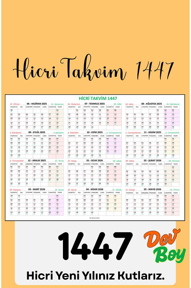 Hicri Miladi Takvim 1447, Dev Boy Duvar Takvimi - 1