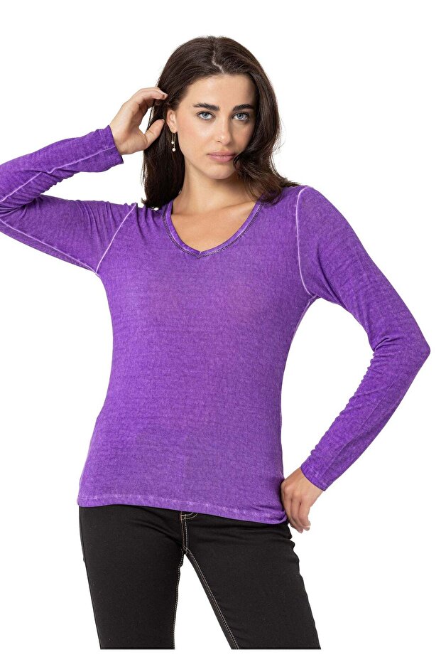 WL355 Kadın Yaka Kısmı Detaylı Basic Üst - 1