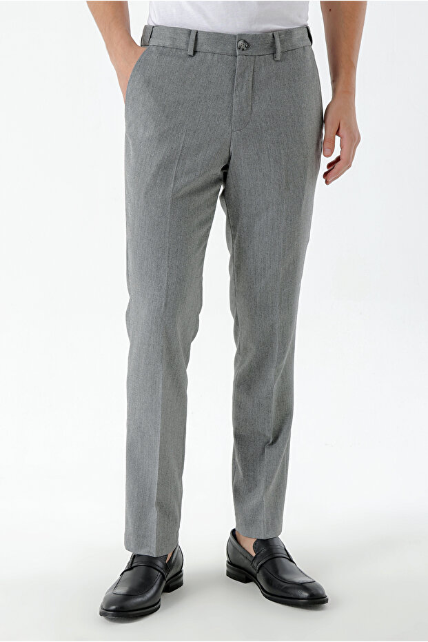Men's Gray Polyviscon Trend Patterned Dynamic Fit Classic Trousers