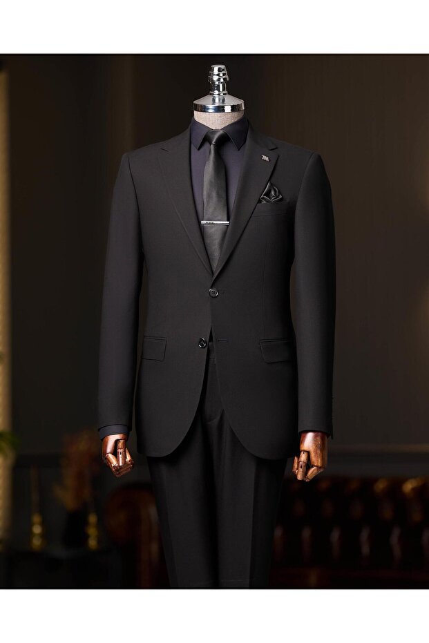 Slim Fit Jacket Pants Suit Black T13576