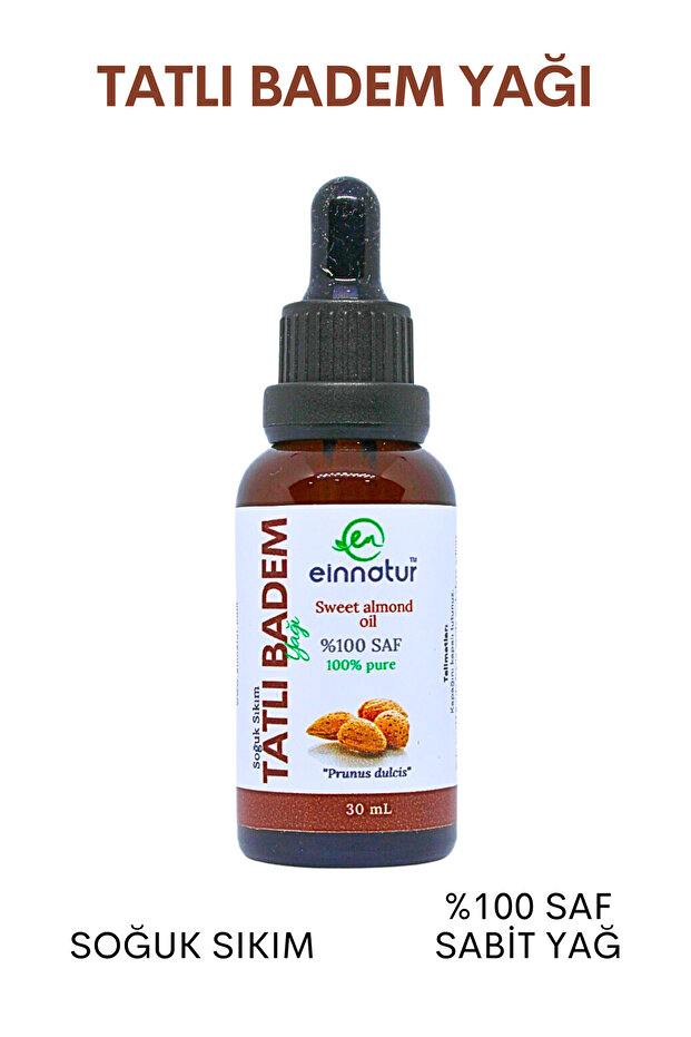 Tatlı Badem Yağı, 30 Ml, Soğuk Sıkım, %100 Saf, Prunus Dulcis Oil, Besleyici Bakım Yağı - 1