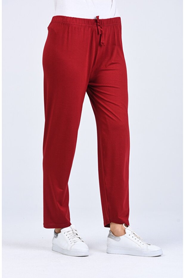 Cotton Viscose Thin Summer Pocketed Jumbo Combed Cotton Pajama Pants Claret Red