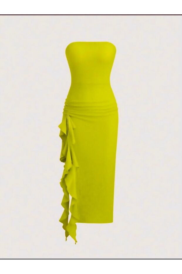 Nida- Strapless Side Slit Midi Dress