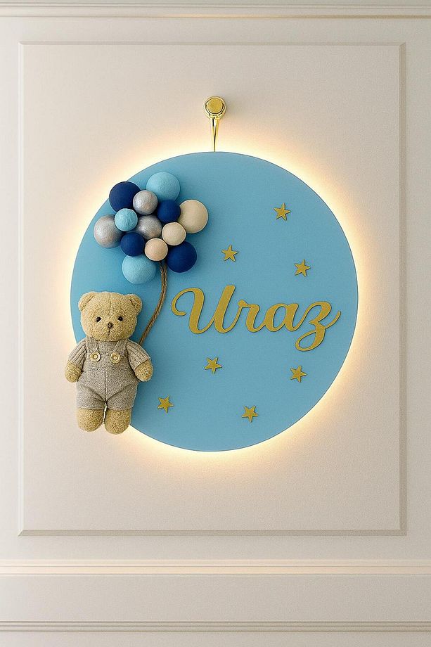 Bubble Ayıcıklı Ledli Bebek Kapı Süsü - Hastane Bebek Kapı Süsü - 1