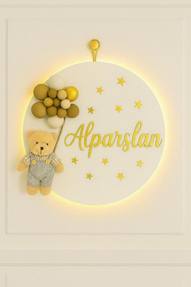 Bubble Ayıcıklı Ledli Bebek Kapı Süsü - Hastane Bebek Kapı Süsü - 1