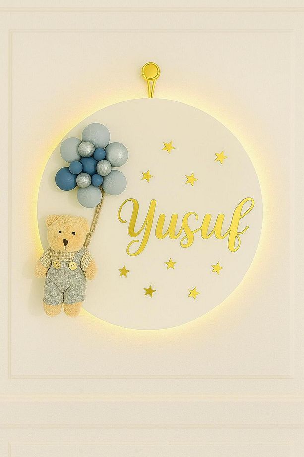 Bubble Ayıcıklı Ledli Bebek Kapı Süsü - Hastane Bebek Kapı Süsü - 1