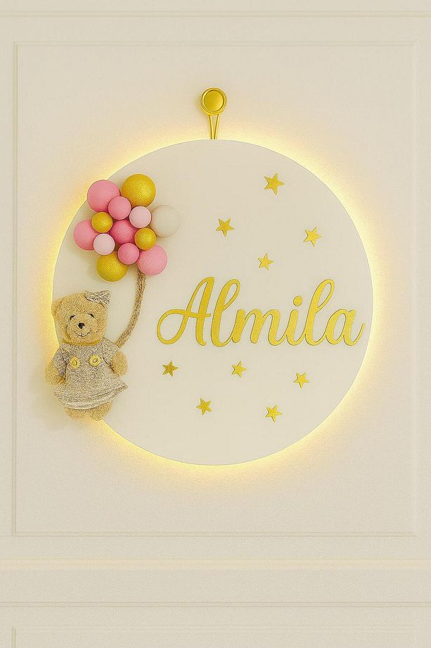 Bubble Ayıcıklı Ledli Bebek Kapı Süsü - Hastane Bebek Kapı Süsü - 1
