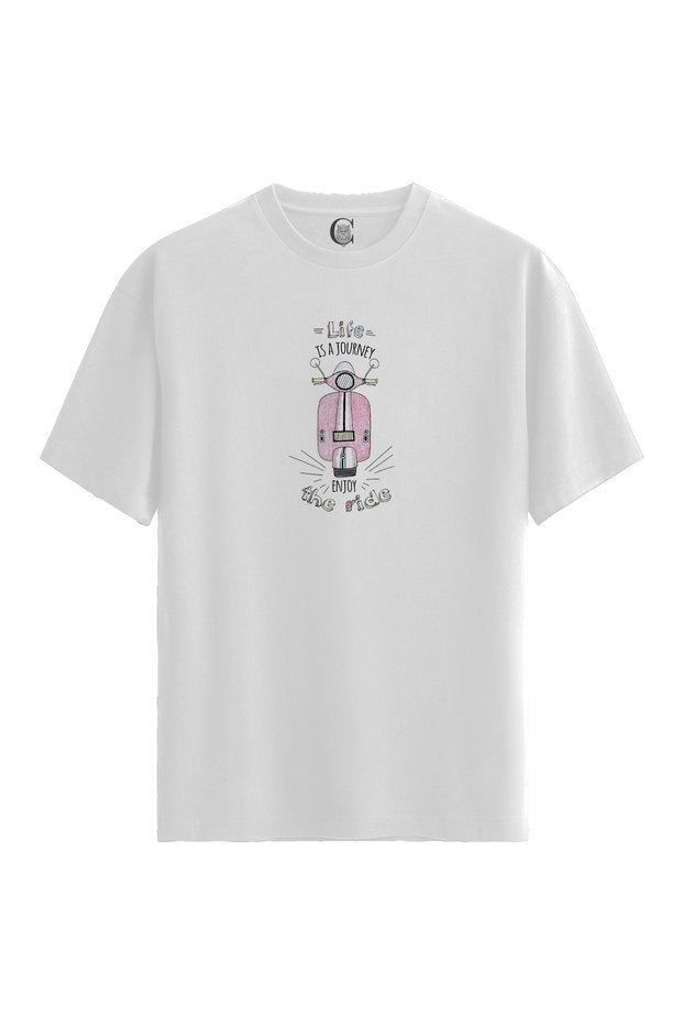 Women/Unisex White 100% Cotton Relaxed Fit Crew Neck Flow Custom Printed T-Shirt