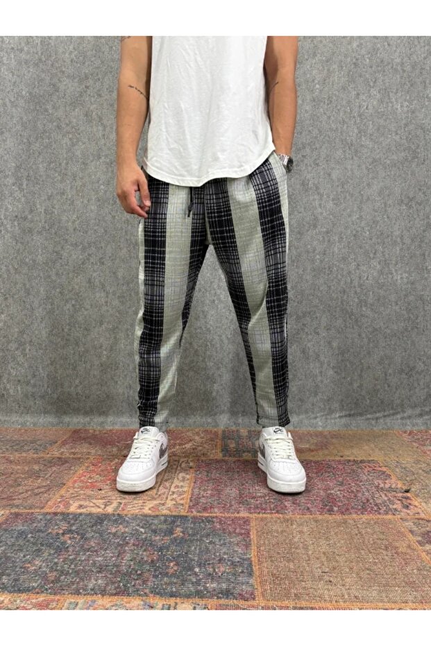 Bohemian Plaid Baggy Trousers with Elastic Waist
