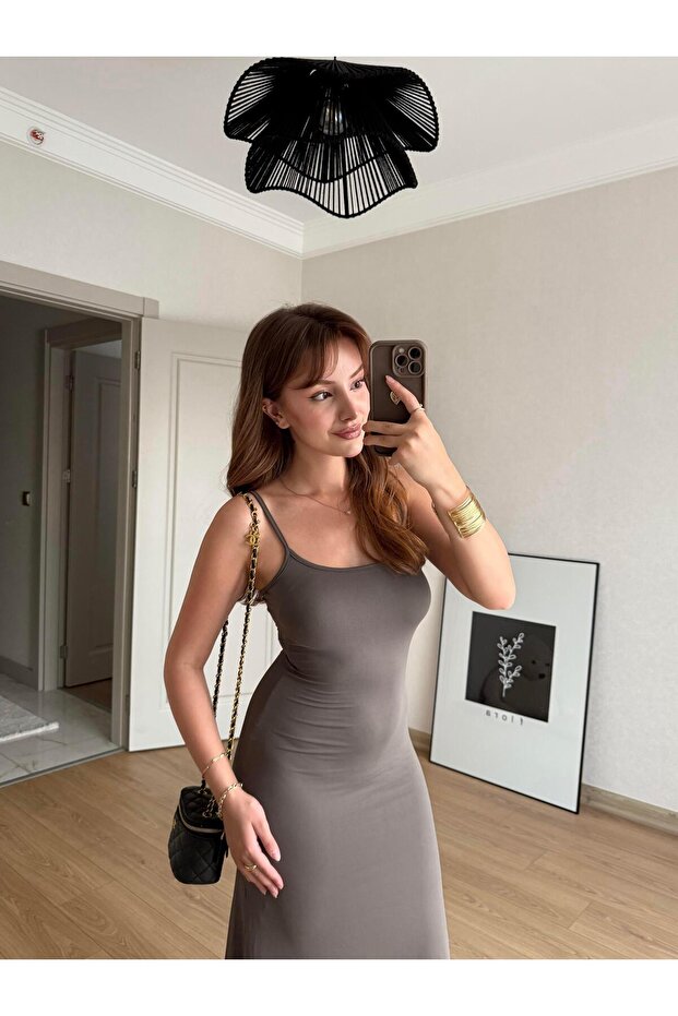 İp Askılı Basic Vizon Elbise - 2