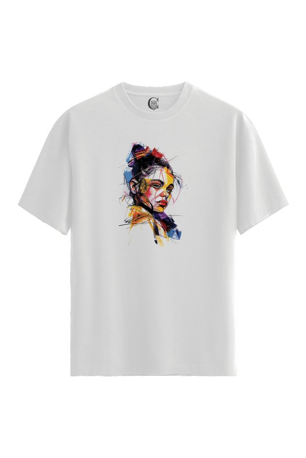 Women'S/Unisex White 100% Cotton Relaxed Fit Crew Neck Bold Stare Custom Printed T-Shirt