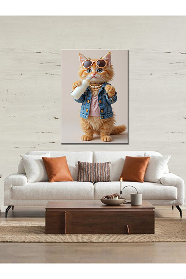 Biberonlu Kedi Ahşap Tablo - 2