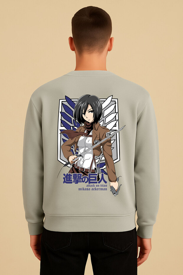 سويت شيرت Lenithra Attack On Titan Mikasa Anime مطبوع للجنسين باللون الرمادي كبير الحجم