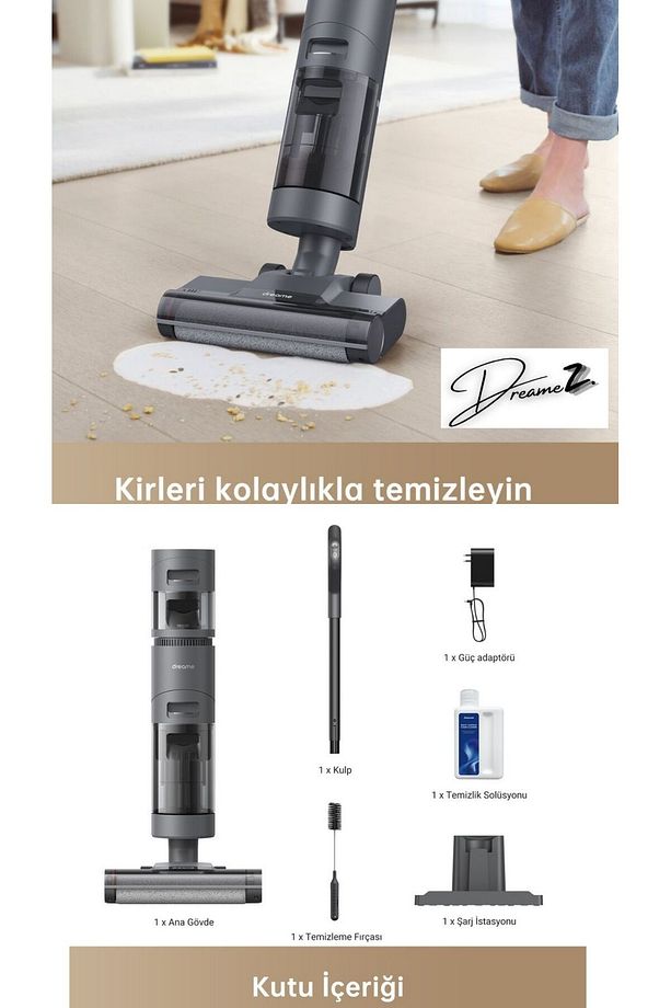 DRMZ En Güçlü 200W H12 Core Islak+Kuru Süpürge Hafif ve Akıllı Süpürge+Paspas,LED EKRAN,900 ML - 1
