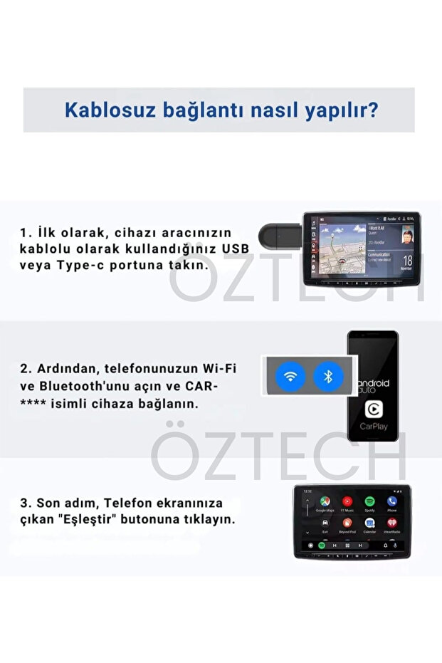2in1 Usb Mini Kablosuz Carplay İos Android Uyumlu Usb ve Type-c Carplay Dönüştürücü - 6