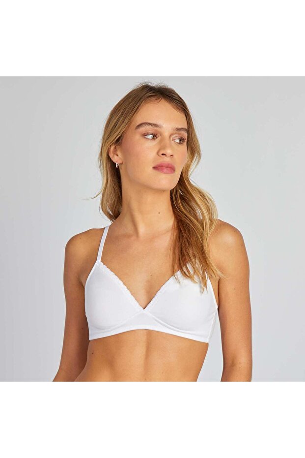 حمالة صدر مثلثة غير مبطنة باللون الأبيض - 1