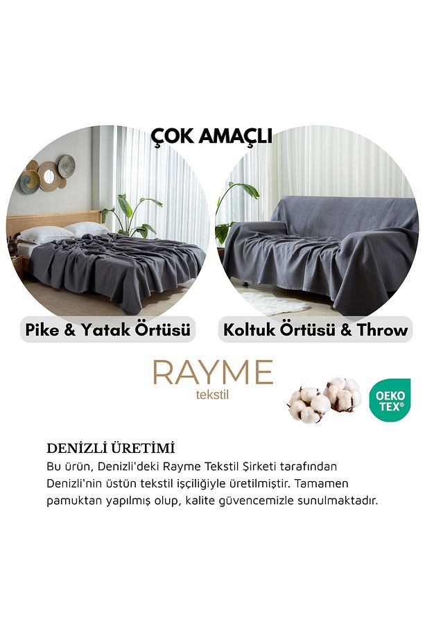 Pike Yatak Örtüsü Tek Kişilik Waffle - %100 Pamuk Hafif 4 Mevsim Havadar Yüksek Kaliteli Pikeler - 7