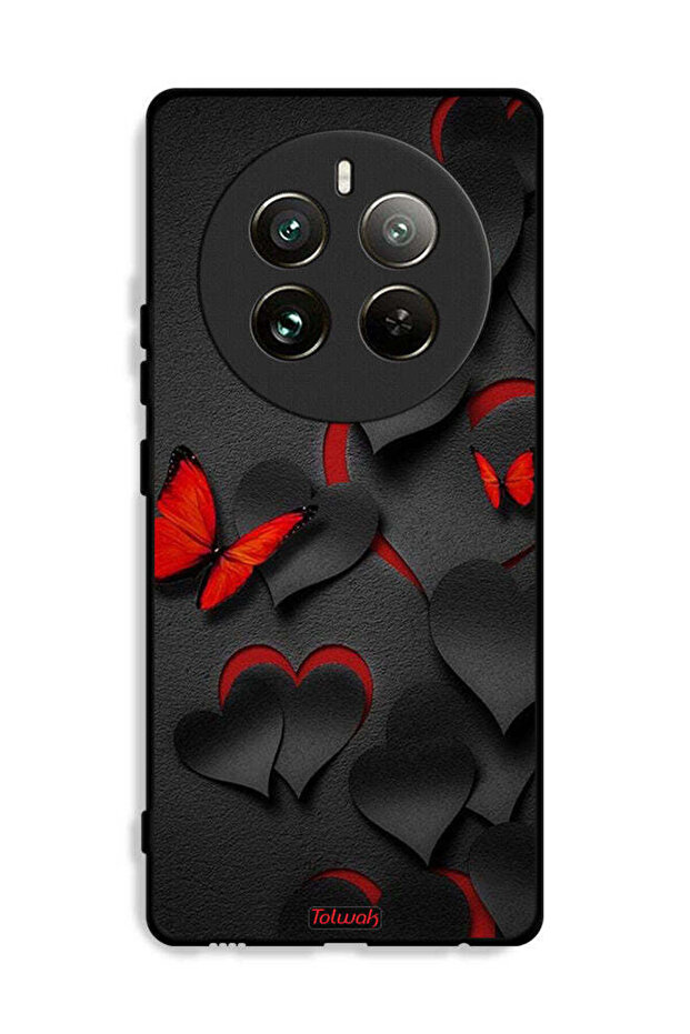 غطاء حماية لهاتف Realme 12 Pro Plus 5G بنقشة قلوب وفراشات