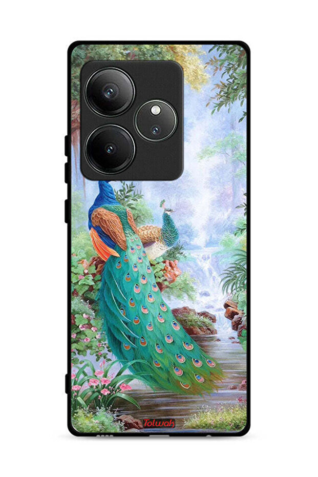 غطاء حماية لهاتف Realme GT 6 5G بنقشة الطاووس