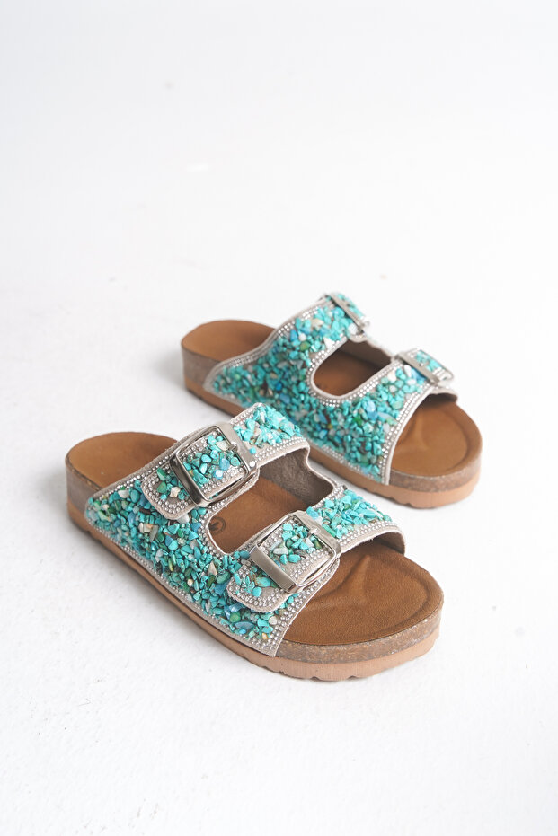 Double Buckle Stone Decoration Slippers Stylish and Casual Stone Slippers Comfortable Slippers