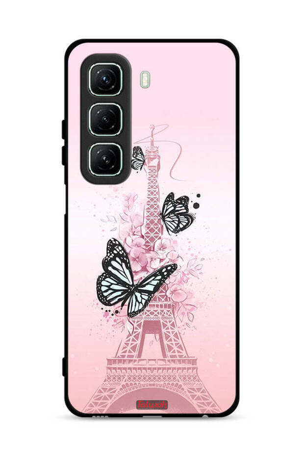 غطاء حماية لهاتف Infinix Hot 50 5G بنقشة فراشات على برج إيفل