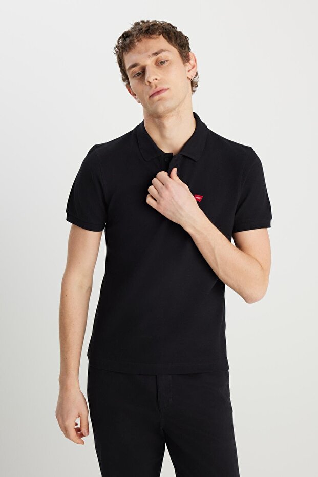 100% Cotton Regular Fit Regular Cut Black Polo Neck T-Shirt