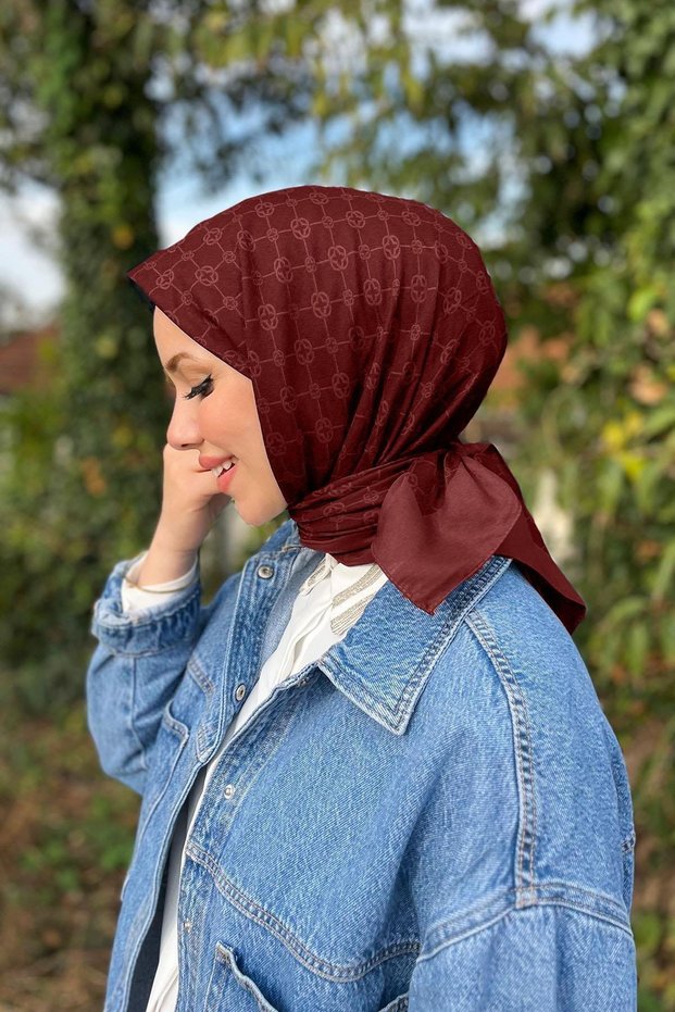 Elegance Monogram Eşarp - Bordo 942