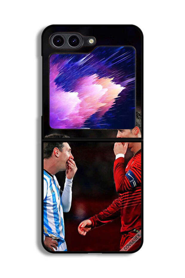 غطاء حماية لهاتف Samsung Galaxy Z Flip6 رونالدو وميسي في إطار واحد