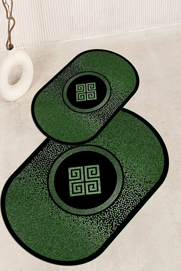 Digital Printed Non-Slip Base Washable Oval Bath Mat Set of 2 Toilet Seat Covers