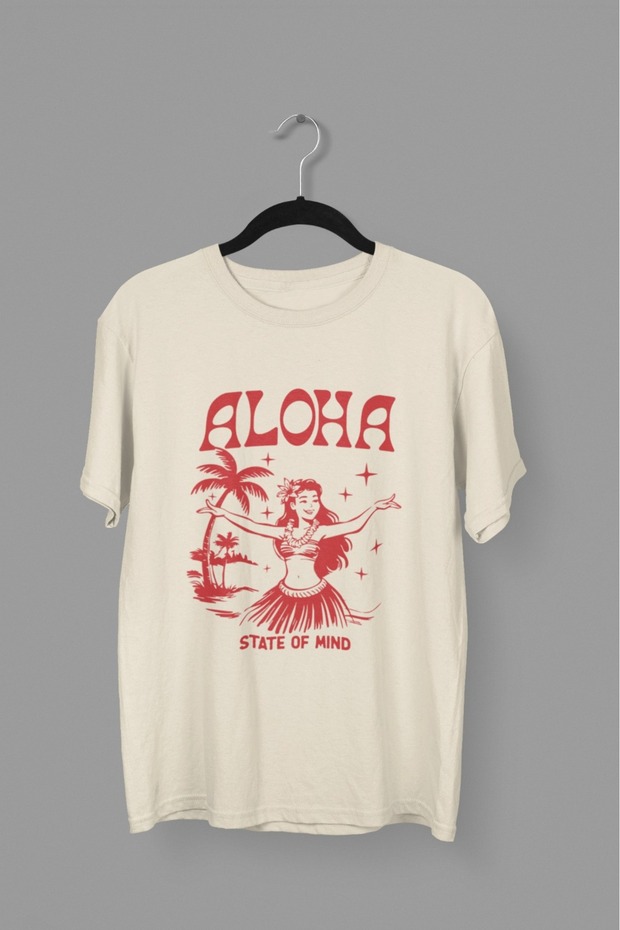 Men/Women Alohastate Transfer Printed Round Neck Short Sleeve T-Shirt