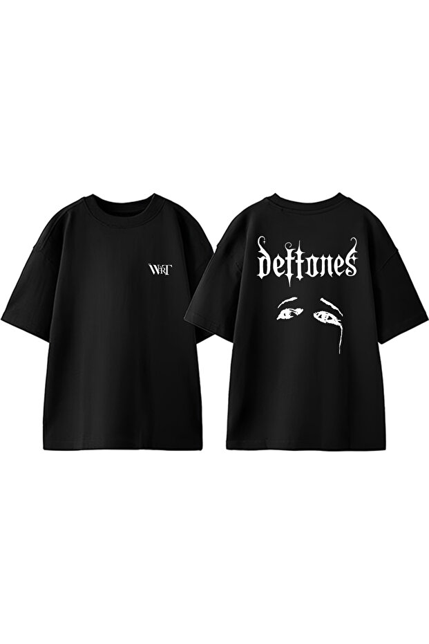 تي شيرت Deftones 11 Design Back مطبوع من القطن باللون الأسود مقاس كبير