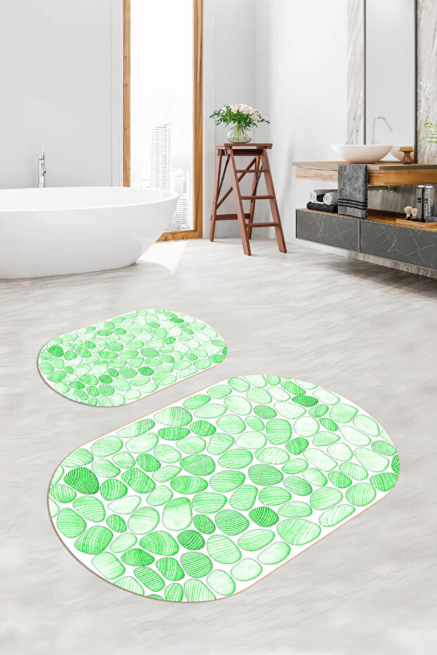 Digital Printed 3D Non-Slip Base Washable Oval Bath Mat Set of 2 Toilet Seats