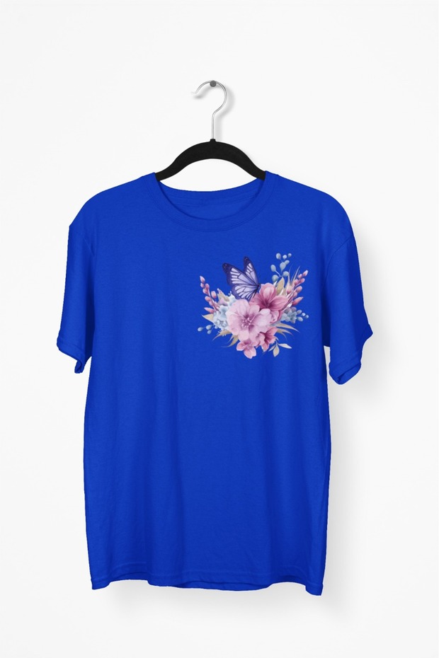 Girl/Women Butterfly Flower Transfer Printed Round Neck Short Sleeve T-Shirt