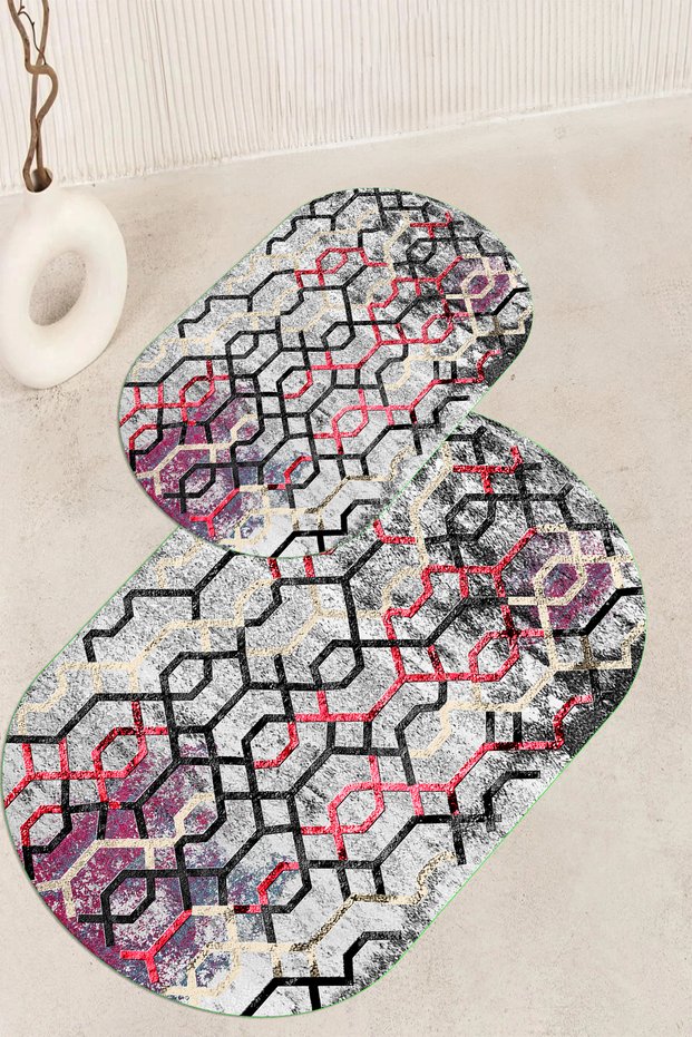 Digital Printed Non-Slip Base Washable Oval Bath Mat Set of 2 Toilet Seat Covers