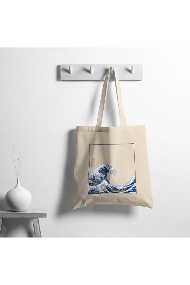 Neo Ukiyoe the Great Wave Beige Tote Bag