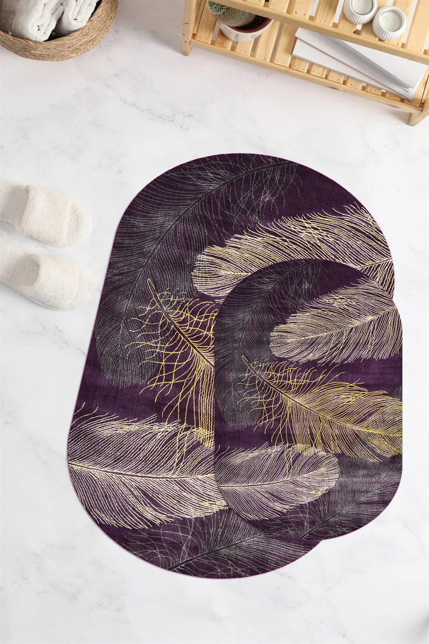 Digital Printed Non-Slip Base Washable Oval Bath Mat Set of 2 Toilet Seat Covers