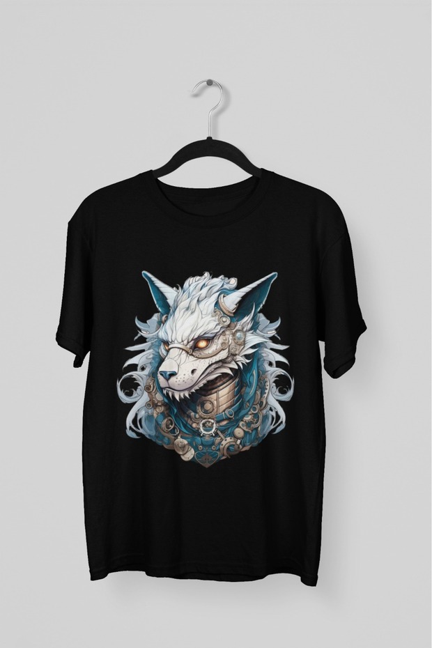Men/Women Warrior Wolf Transfer Printed Round Neck Short Sleeve T-Shirt