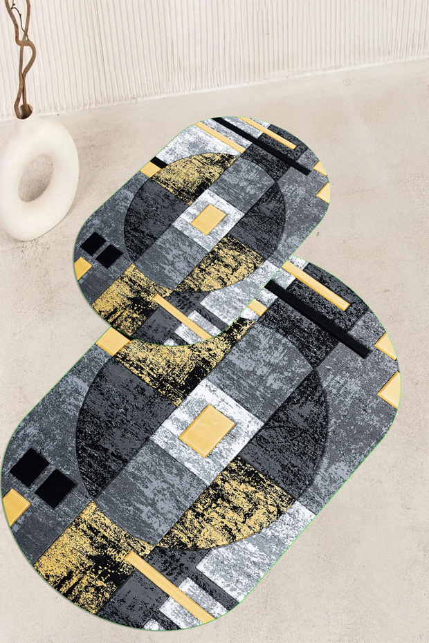 Digital Printed Non-Slip Base Washable Oval Bath Mat Set of 2 Toilet Seat Covers