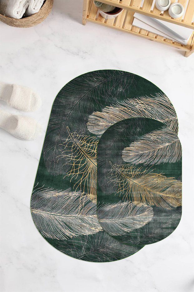 Digital Printed Non-Slip Base Washable Oval Bath Mat Set of 2 Toilet Seat Covers